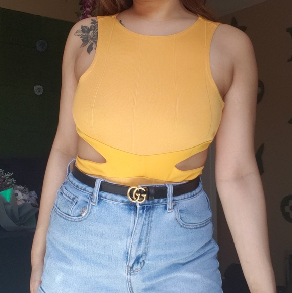Yellow Bodysuit with Side Cutout Detail - Picture 2 of 4